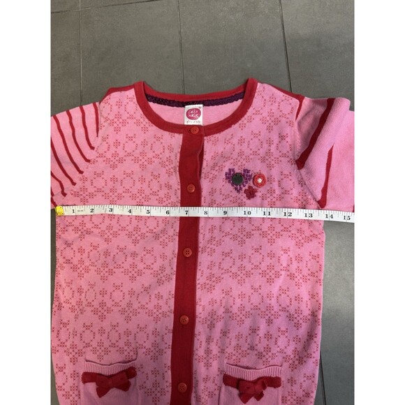 Cakewalk Cardigan Sweater Girls 10 /140 Pink Red Pockets Long Sleeve Button Down - Picture 6 of 8